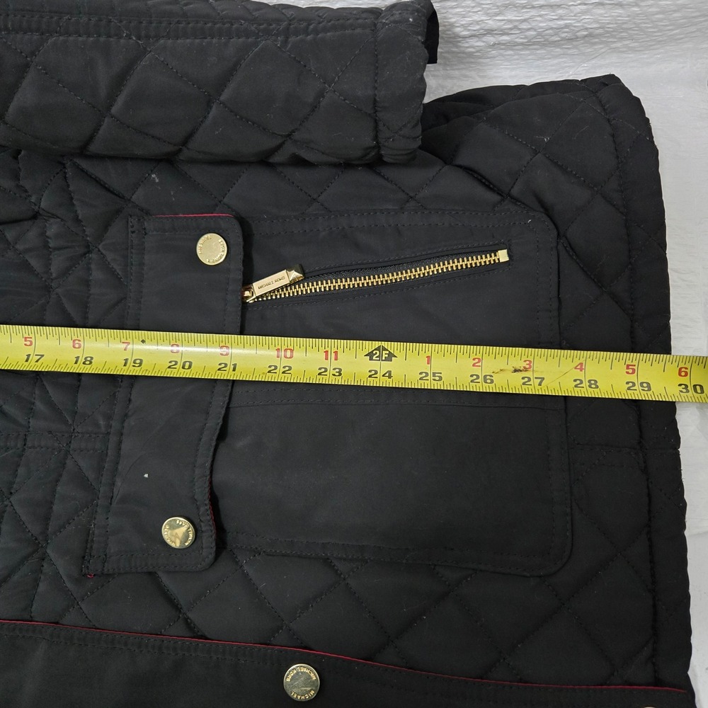 Michael Michael Kors Black Quilted Hooded Field Jacket Gold Hardware XL - Picture 8 of 8